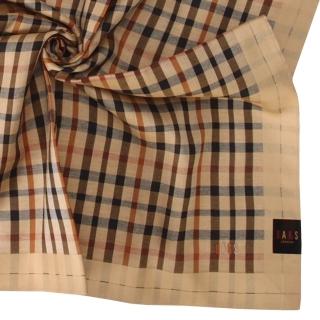 【DAKS】經典格紋刺繡LOGO純綿帕巾(卡其色)