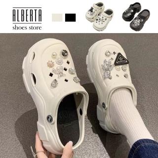 【Alberta】洞洞鞋 拖鞋 涼鞋 自由搭配水鑽扣飾兩穿厚底6.5cm防水涼拖鞋