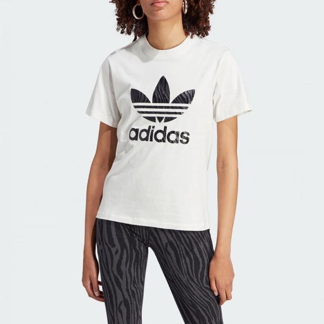 【adidas 愛迪達】上衣 女款 短袖上衣 運動 三葉草 亞規 ANIMAL TEE A 白 IJ7781