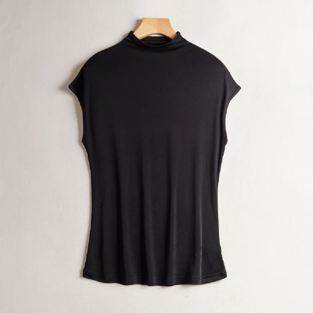 【米蘭精品】現貨+預購 絲質T恤絲質背心(純色半高領連肩舒適女上衣9色74fd27)