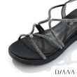 【DIANA】1.5 cm羊皮x水鑽軟條閃耀交織厚底涼鞋-(黑)