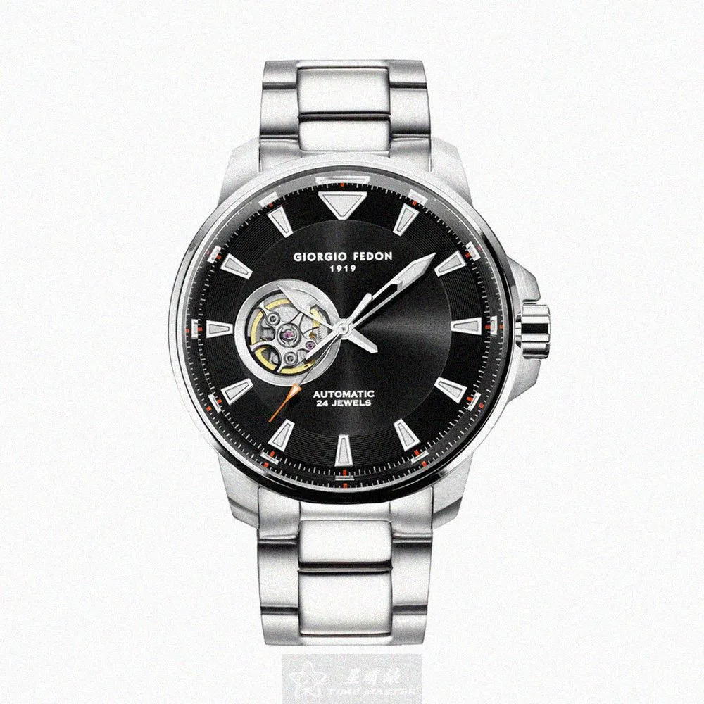 【GIORGIO FEDON 1919】GiorgioFedon1919手錶型號GF00109(黑色雙面機械鏤空錶面銀錶殼銀色精鋼錶帶款)