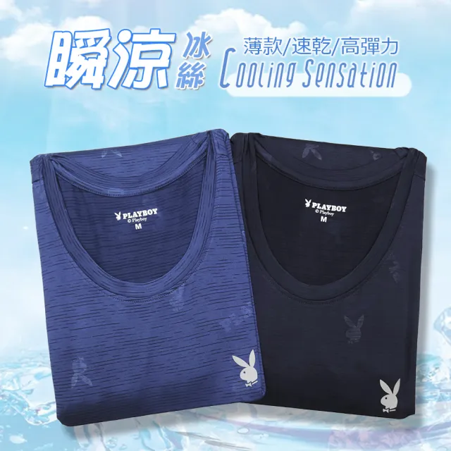 【PLAYBOY】任選_瞬間涼感冰絲透氣速乾短袖衫(速達單件-藍紋/青紋)