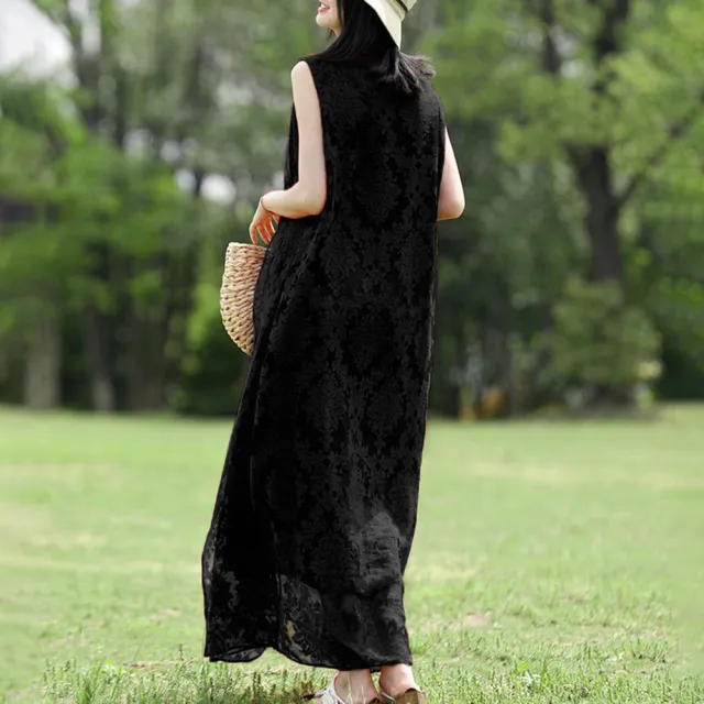 【ACheter】無袖顯瘦優雅蕾絲連身裙氣質一字領復古文藝背心長版洋裝#118363(白/黑)