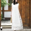 【ACheter】無袖顯瘦優雅蕾絲連身裙氣質一字領復古文藝背心長版洋裝#118363(白/黑)