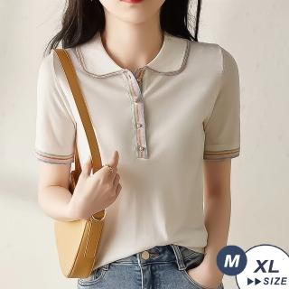 【LANNI 藍尼】★通勤小香風針織顯瘦線條POLO衫(夏季/T恤/OL/休閒)
