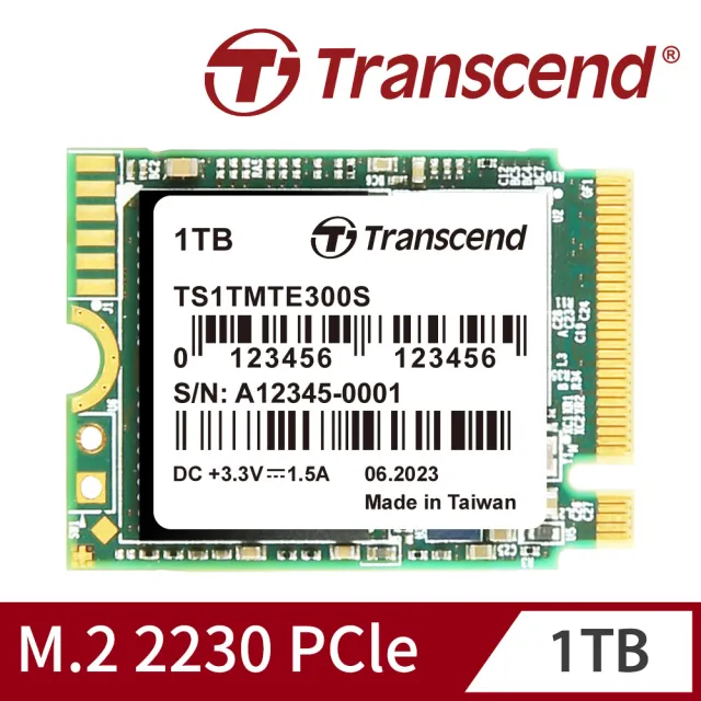 【Transcend 創見】MTE300S 1TB M.2 2230 PCIe Gen3x4 SSD固態硬碟(TS1TMTE300S 新舊包裝隨機出貨)