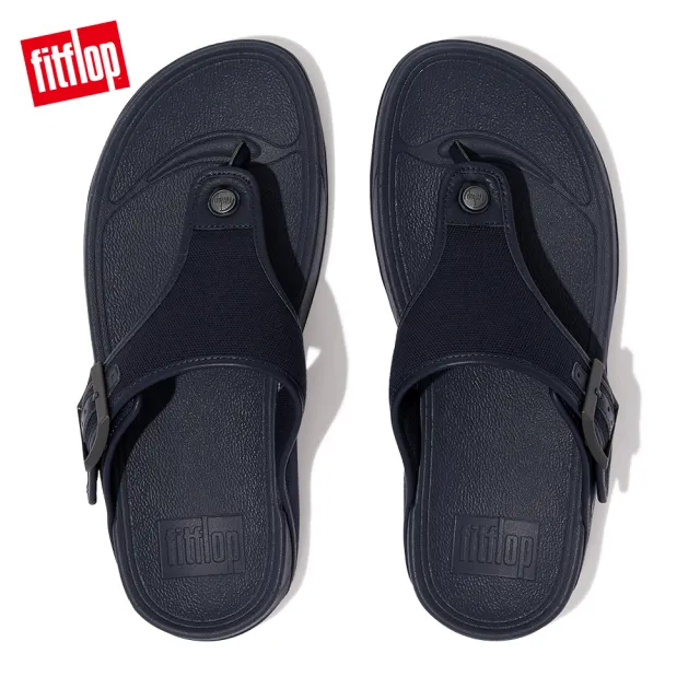 【FitFlop】TRAKK II MENS BUCKLE CANVAS扣飾帆布皮革滾邊夾腳涼鞋-男(午夜藍)