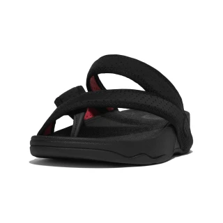 【FitFlop】SLING MENS WATER-RESISTANT PERF TOE-POST SANDALS透氣淺水布夾腳涼鞋-男(黑色/霓虹橙)