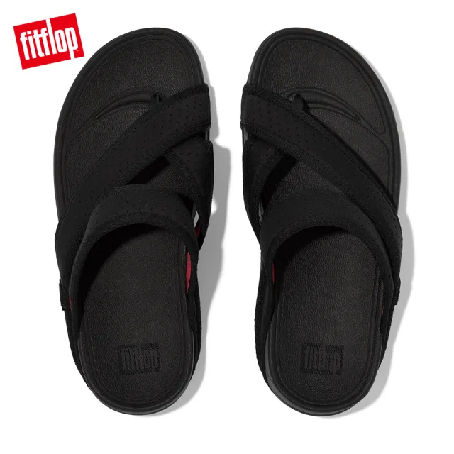 【FitFlop】SLING MENS WATER-RESISTANT PERF TOE-POST SANDALS透氣淺水布夾腳涼鞋-男(黑色/霓虹橙)