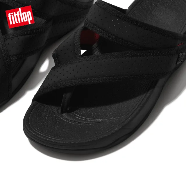 【FitFlop】SLING MENS WATER-RESISTANT PERF TOE-POST SANDALS透氣淺水布夾腳涼鞋-男(黑色/霓虹橙)