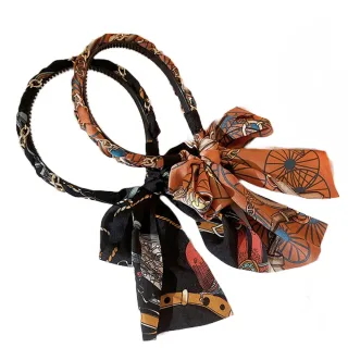 【Jpqueen】復古花漾珍珠流蘇絲巾百搭髮箍髮飾(8色可選)