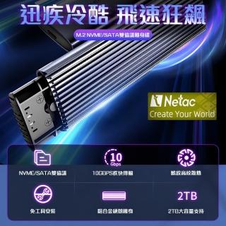 【Netac 台灣公司貨】急速散熱M.2 SSD NVMe/SATA 轉Type C外接盒 支援NGFF/NVMe 雙協議(10Gb/s 1年保固)