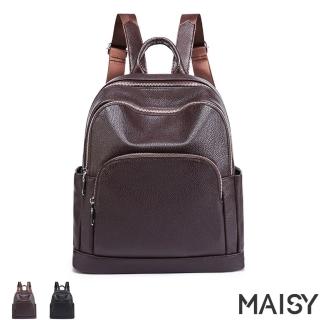 【MAISY】復古軟皮多隔層雙肩後揹包(現+預 咖啡色 / 黑色)