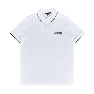 【Michael Kors】MK MICHAEL KORS經典胸口字母LOGO領口三釦設計純棉短袖POLO衫(男款/白)