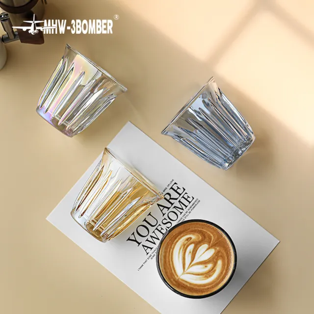 【MHW-3BOMBER】玻璃杯-WRIGHT系列-200ML-電鍍色(豎紋玻璃杯 Dirty咖啡杯拿鐵杯 耐熱高強度)