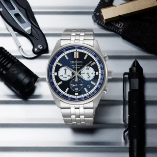 【SEIKO 精工】CS 紳士時尚三眼計時手錶-藍熊貓 41.5mm/SK027(SSB427P1 / 8T63-00W0B)