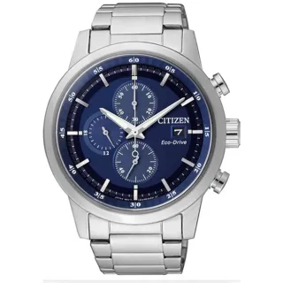 【CITIZEN 星辰】官方授權C1 Eco-Drive三眼計時光動能錶-藍 錶徑43mm-贈高檔6入收藏盒(CA0610-52L)