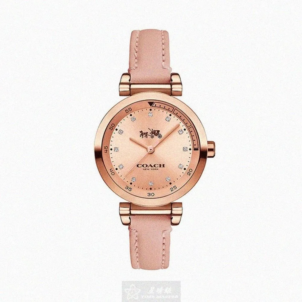 【COACH】COACH手錶型號CH00007(粉紅色鑽圈錶面玫瑰金錶殼粉紅真皮皮革錶帶款)