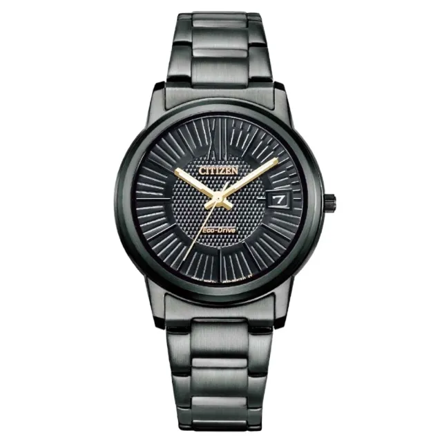 【CITIZEN 星辰】官方授權C1 女 經典黑鋼光動能腕錶 錶徑33.3mm-贈高檔6入收藏盒(FE6017-85E)