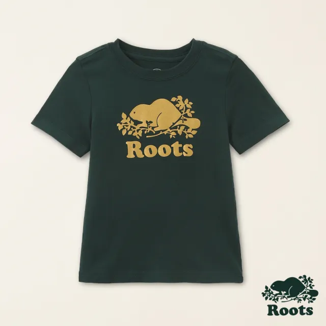 【Roots】Roots小童-#Roots50系列 光芒海狸有機棉短袖T恤(深綠色)