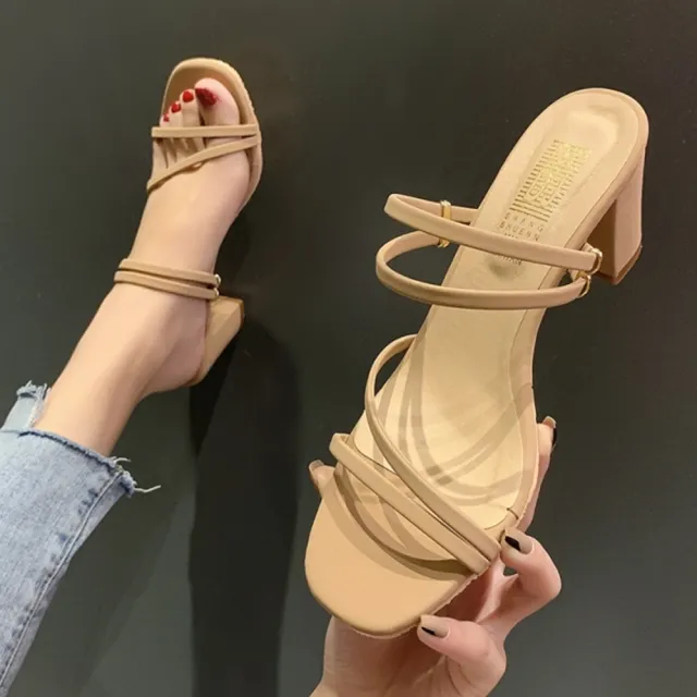 【baibeauty 白鳥麗子】MIT優雅斜繫帶金屬環高跟涼拖鞋(可兩穿)