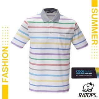 【RATOPS】男 COOLMAX 輕量透氣短袖POLO衫-條紋印花.運動休閒衫.防曬衣(DB1752 七色條色)