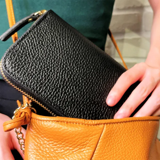 【iTa.a】100%義大利Tuscany製。100%頂級植鞣革(翡冷翠萬用長夾-墨石黑)