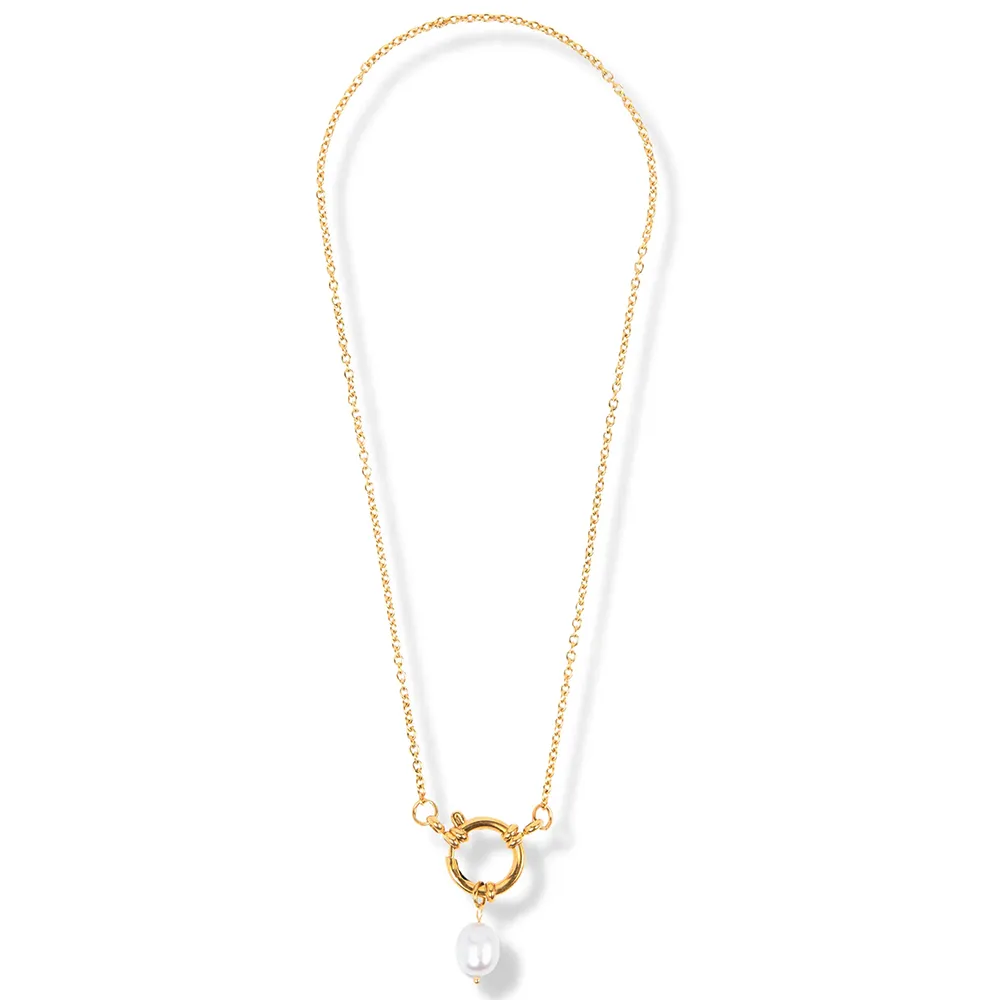 【ELLIE VAIL】邁阿密防水珠寶 金色淡水珍珠項鍊 古典扣環項鍊 Dorit Pearl(防水珠寶)