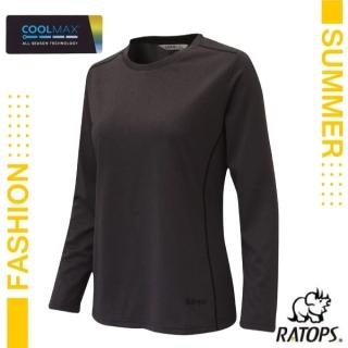 【RATOPS】女 COOLMAX 輕量透氣圓領衫-薄長袖.運動休閒衫.防曬衣(DB1746 黑灰色)
