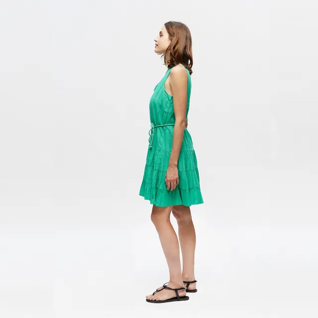 【NAUTICA】女裝 簡約修身V領無袖洋裝(綠色)