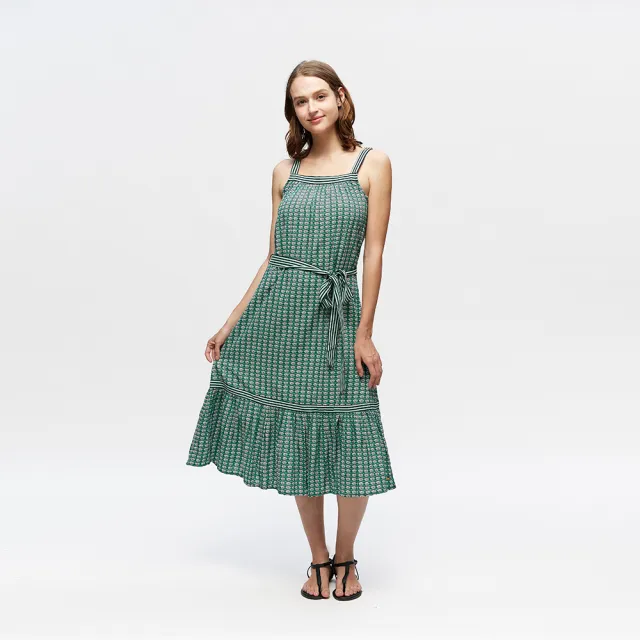 【NAUTICA】女裝  時尚滿版扇形圖騰吊帶洋裝(綠色)