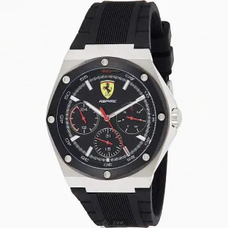 【Ferrari 法拉利】FERRARI手錶型號FE00043(黑色錶面銀錶殼深黑色矽膠錶帶款)