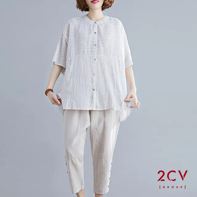 【2CV】現貨 文青直紋排釦襯衫ns014(MOMO獨家販售)
