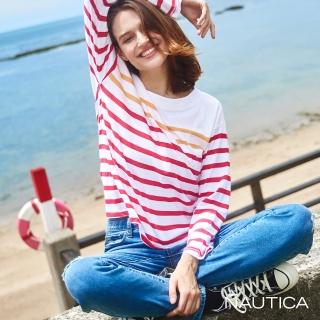 【NAUTICA】女裝 百搭休閒COOL MAX刷破牛仔褲(藍)
