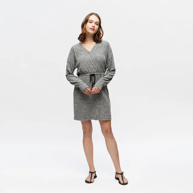 【NAUTICA】女裝 休閒簡約素面V領洋裝(灰)