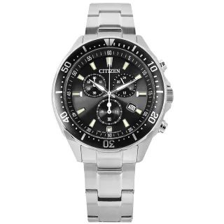 【CITIZEN 星辰】光動能 三眼計時 日期 日本機芯 防水100米 不鏽鋼手錶 黑色 41mm(VO10-6771F)