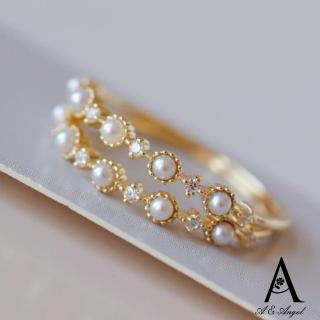 【ANGEL】優雅女孩淡水珍珠閃耀鋯石戒指(金色)