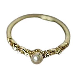 【ANGEL】法式巴黎珍珠雕花閃耀鋯石戒指(金色)