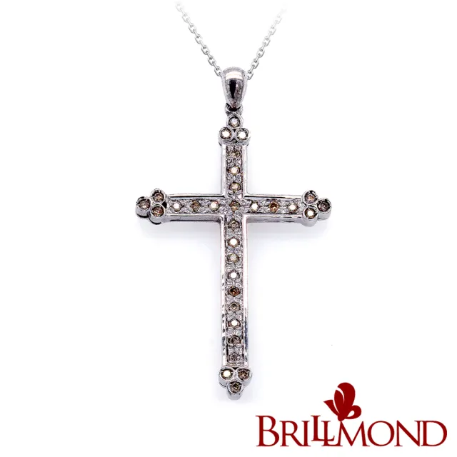 【BRILLMOND JEWELRY】十字架 大型 50分 天然香檳彩鑽 50分鑽墜(天然彩鑽總重0.5克拉 全925銀鍍白K金台)