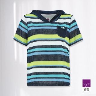 【ILEY 伊蕾】熱帶風織紋連帽上衣(深藍色；M-XL；1232061673)