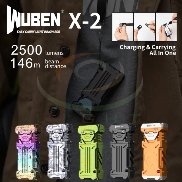 【WUBEN】錸特光電 X2 2500流明 噴砂鈦灰(微弧氧化材質 強光 EDC手電筒 USB-C 充電式手繩 爆閃 X-2)
