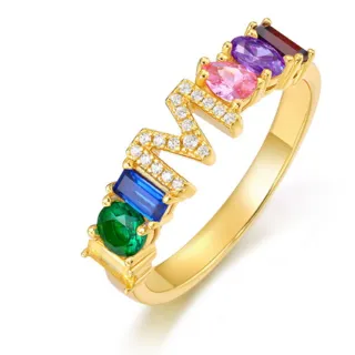 【Jpqueen】豐富色彩M字母彩虹閃亮鋯石戒指(金色)