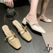 【JP Queen New York】韓風粗跟珍珠一字包頭半拖鞋(2色可選)