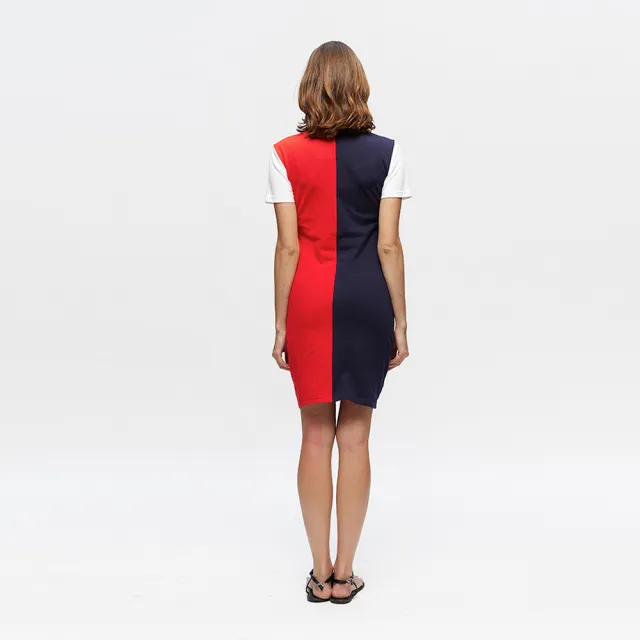 【NAUTICA】女裝 撞色拼接短袖連身裙(紅藍)