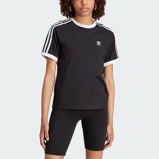 【adidas 愛迪達】3 Stripes Tee 女 短袖 上衣 T恤 運動 經典 復古 休閒 棉質 黑白(IK4049)