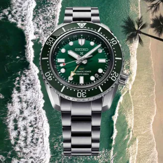 【SEIKO 精工】Prospex 廣告款GMT綠水鬼陶瓷圈三日鍊潛水機械錶-綠x銀/42mm限定(SPB381J1/6R54-00D0G)