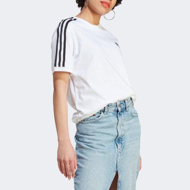 【adidas 愛迪達】3 Stripes Tee 女 短袖 上衣 T恤 運動 經典 復古 休閒 棉質 白黑(IK4050)