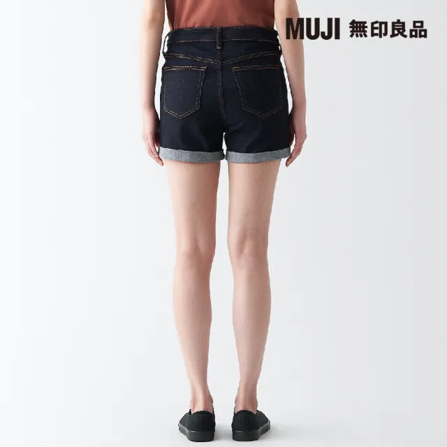 【MUJI 無印良品】女有機棉混超彈力丹寧短褲(暗藍)
