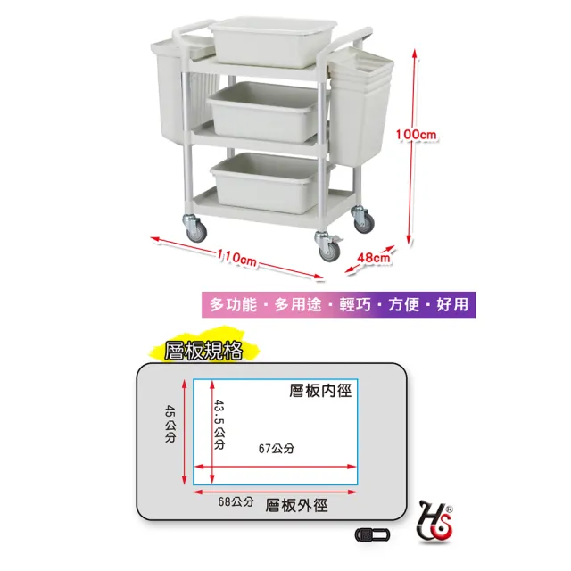 【HUA SHUO 華塑】RA-808B-3 DIY 標準型三層推車-全配(收納推車/置物推車/餐車/手推車 台灣製造)